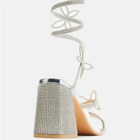 Silver butterfly wrap around heeled sandals - Picture 5 of 5